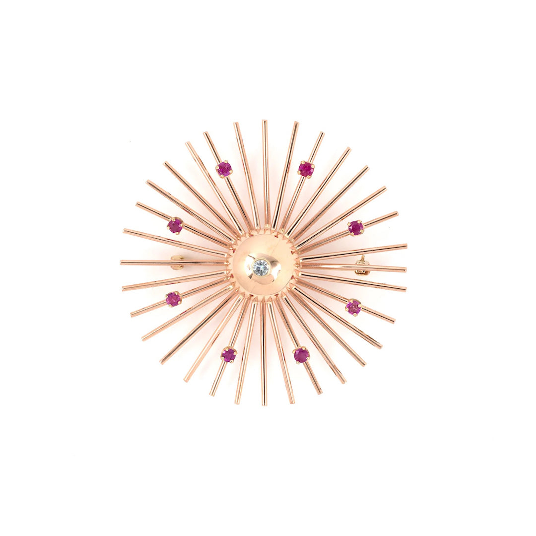 Estate Retro Ruby & Diamond Starburst Spoke Pin