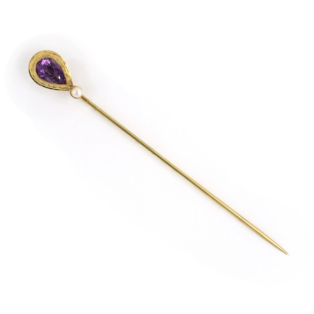 Estate Victorian Amethyst & Pearl Stick Pin
