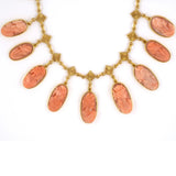 Victorian Coral Cameo Drop Festoon Necklace