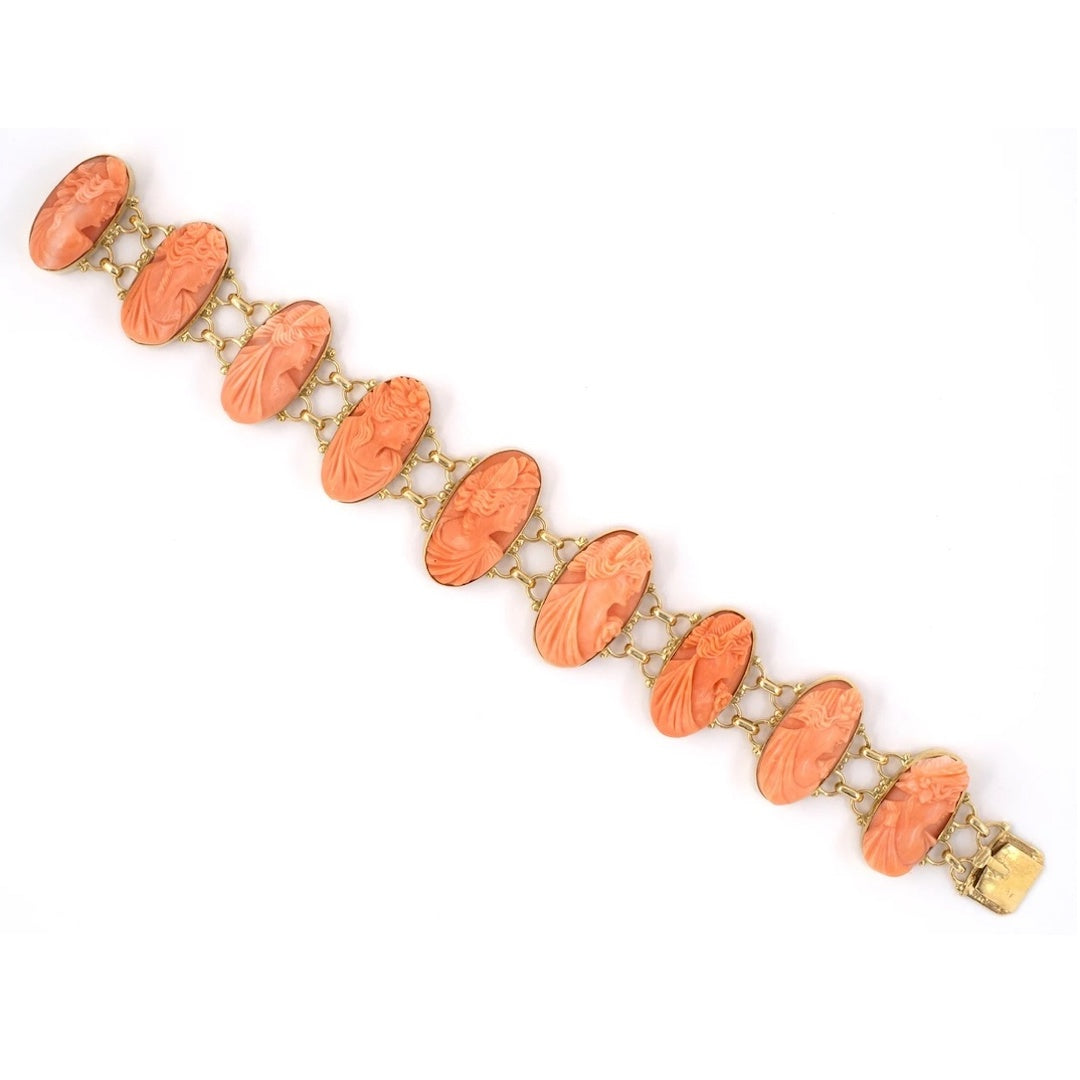 Estate Victorian Coral Cameo Bracelet