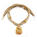 Pat Tseng Carved Mustard Jade Bat & Coin Pendant Necklace