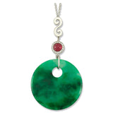 Green Jade Disc, Tourmaline & Diamond Pendant Necklace