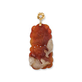 Carved Red Jade & Diamond Earrings
