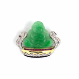 Art Deco Carved Green Jadeite, Diamond & Ruby Buddha Pin