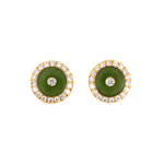 Estate Green Nephrite Jade & Diamond Circle Cuff Links