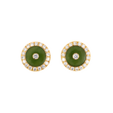 Estate Green Nephrite Jade & Diamond Circle Cuff Links
