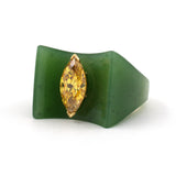 Green Nephrite Jade & Fancy Orangy-Yellow Diamond Ring