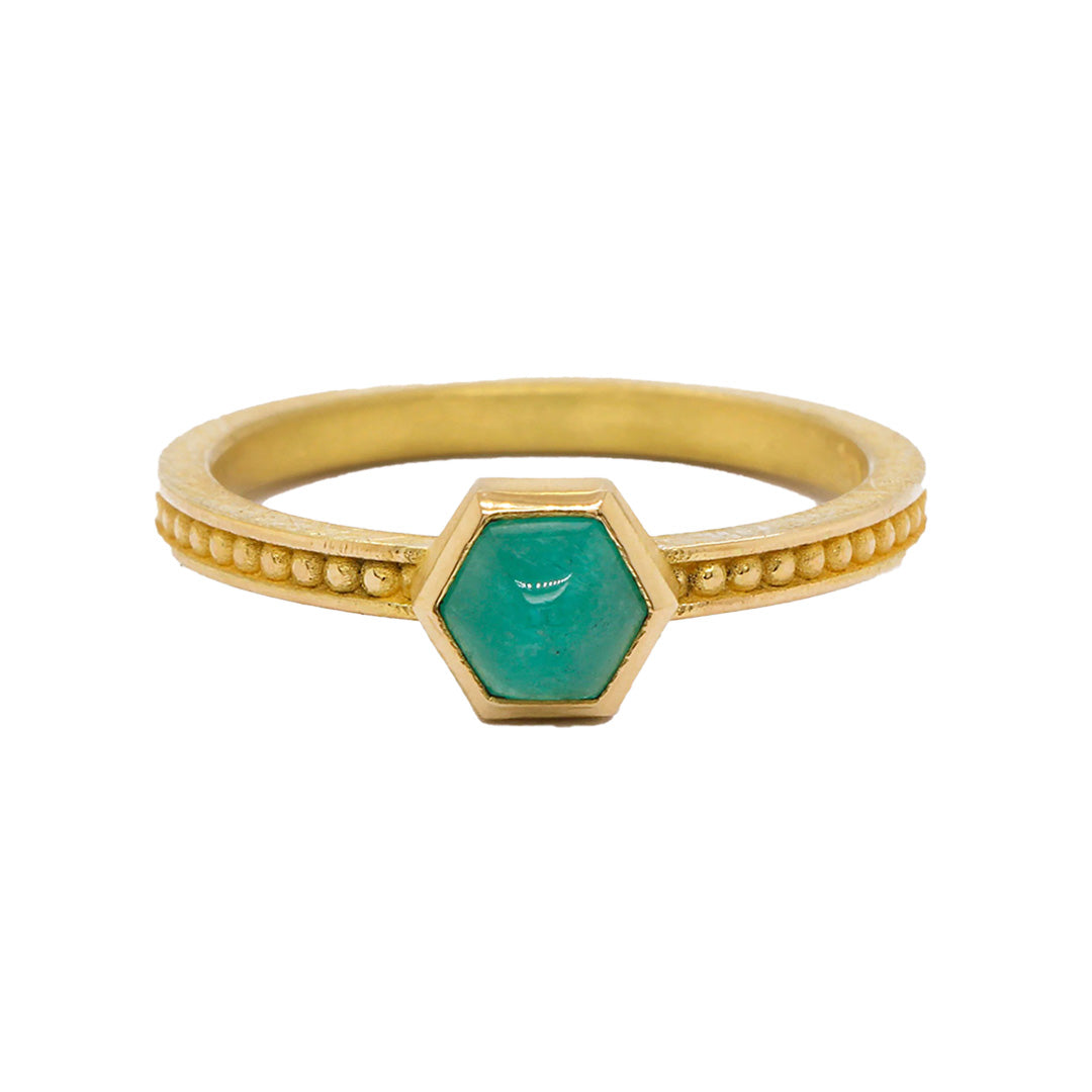 Barbara Heinrich Hexagon Emerald Granulated Band