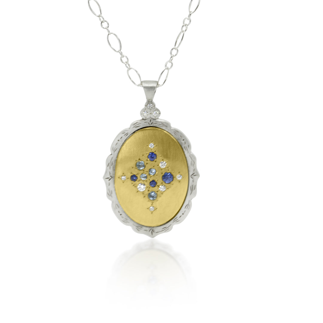 Adel Chefridi Oval Multi-Gemstone Scallop-Edge Pendant Necklace