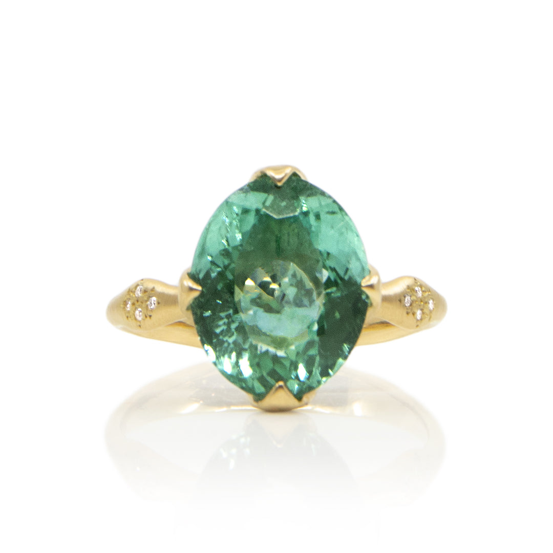 Adel Chefridi Oval Green Tourmaline Rosebud Ring