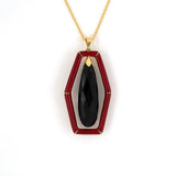 Red Enamel & Onyx Pendant Necklace