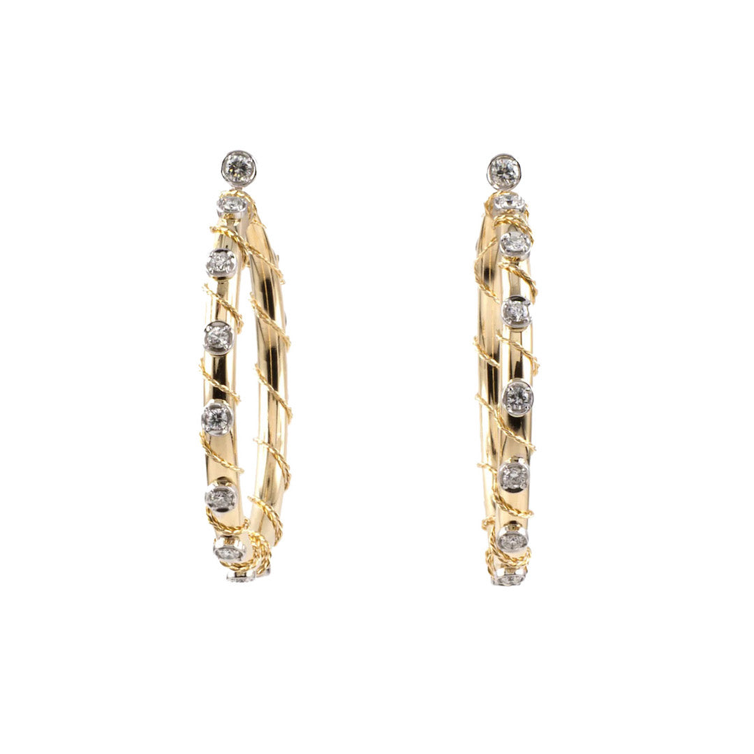 Estate Diamond Twisted Wire Hoop Earrings