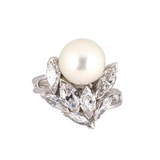 Pearl & Diamond Platinum Leaf Ring