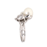 Pearl & Diamond Platinum Leaf Ring