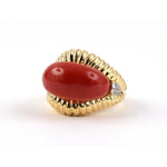 Estate Coral & Diamond Corrugated Saddle Ring