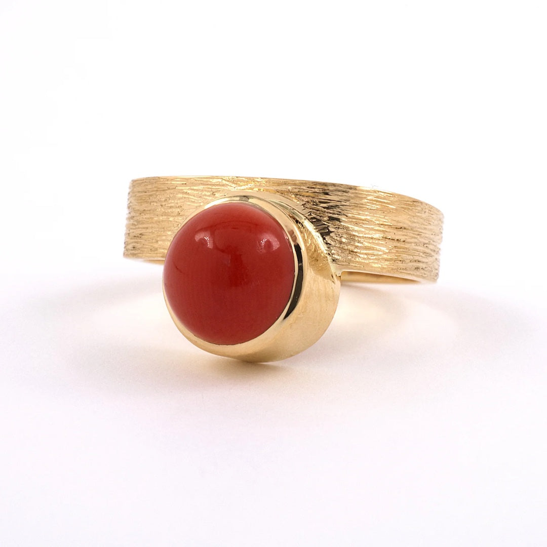 Estate Coral Solitaire Square Shank Ring
