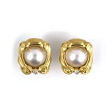 Marlene Stowe Mabe Pearl & Diamond Gold Earrings