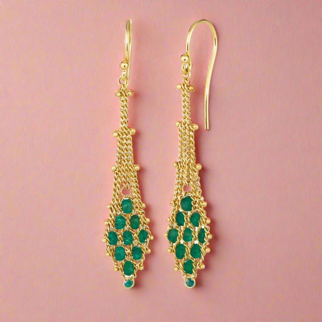 Emerald Suspended Lattice Earrings