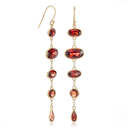 Garnet Ellipse Drop Earrings