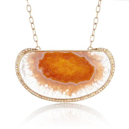 Kothari Druzy Quartz with Cognac & White Diamond Pendant Necklace