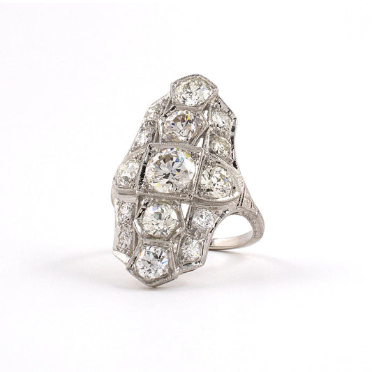 Estate Art Deco Diamond Chased Filigree Dinner Ring