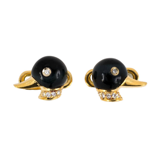 Estate Demner Black Cat's Eye Quartz & Diamond Duck Cuff Links