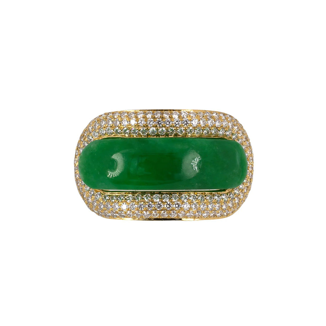 Green Jadeite & Pavé Diamond Saddle Ring