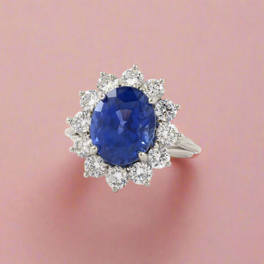 Ceylon Sapphire & Diamond Cluster Ring