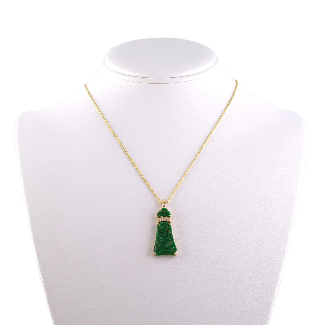 Green Jadeite Carved Floral Pendant Necklace