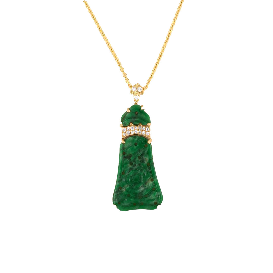 Green Jadeite Carved Floral Pendant Necklace