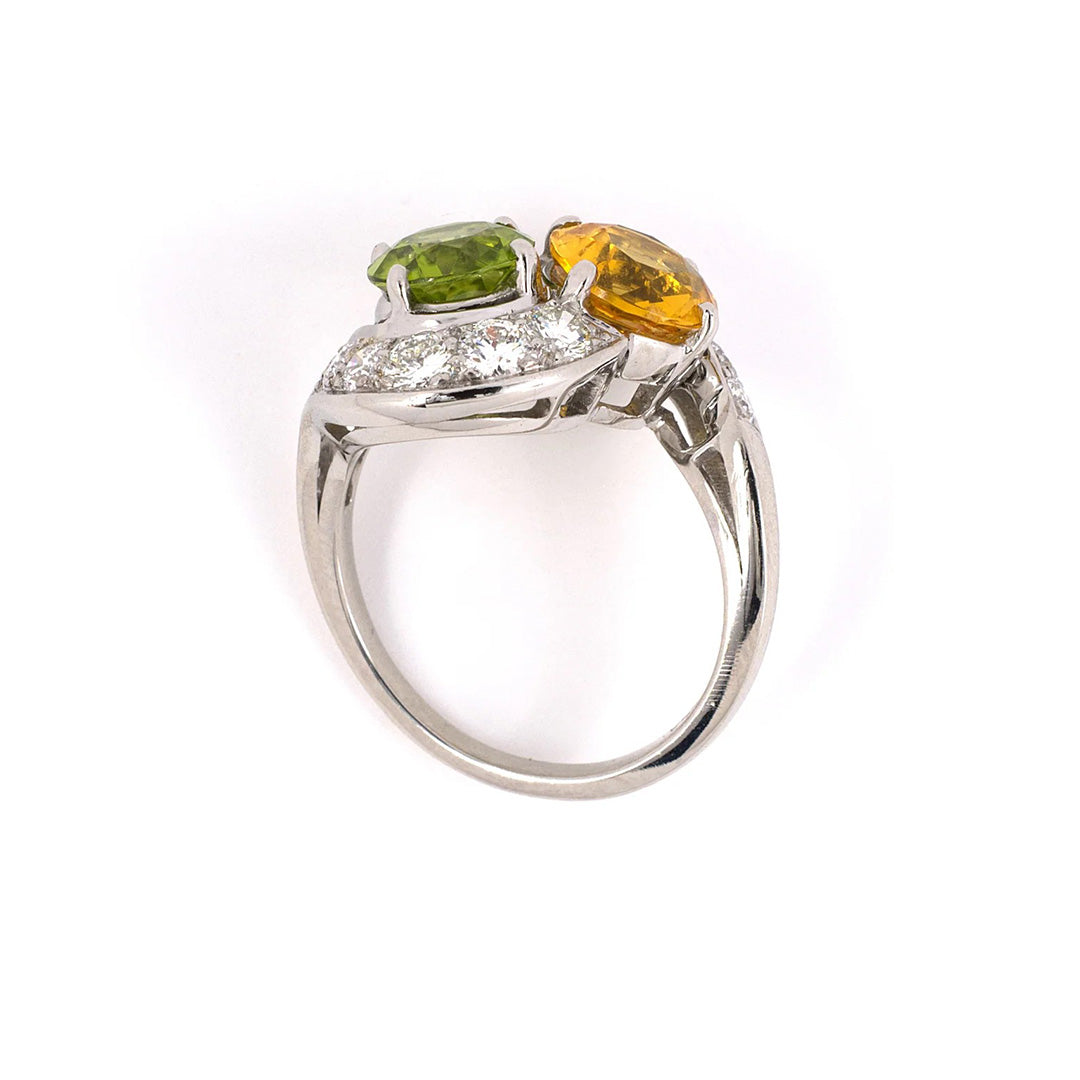 Yellow Beryl, Peridot & Diamond Bypass Ring