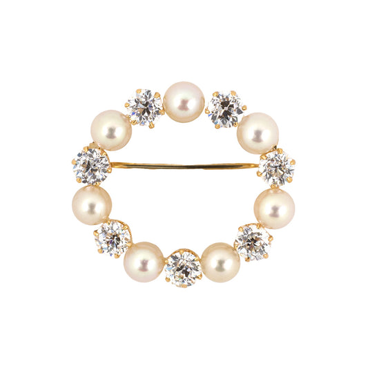 Estate Victorian Natural Pearl & Diamond Oval Pin