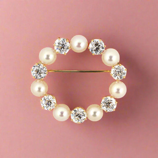 Victorian Natural Pearl & Diamond Oval Pin