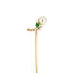 Estate Victorian Pearl, Diamond & Demantoid Garnet Stick Pin