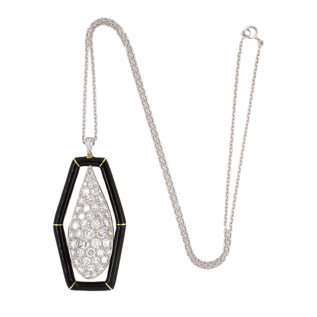 Diamond & Enamel Drop Dangle Pendant Necklace