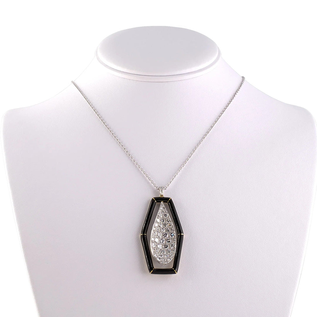 Diamond & Enamel Drop Dangle Pendant Necklace