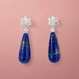 Diamond Cluster & Lapis Teardrop Dangle Earrings