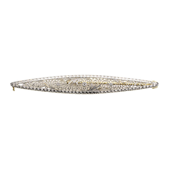 Estate Edwardian Taylor & Co Platinum Floral Filigree Bar Pin