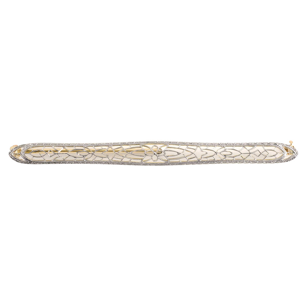 Estate Edwardian Platinum Filigree Bar Pin