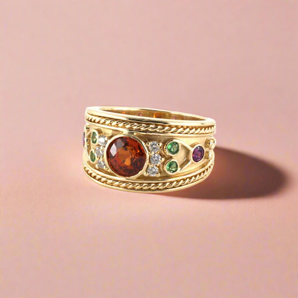 Spessartite, Tsavorite & Rhodolite Garnet Ring