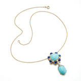 Turquoise, Sapphire & Diamond Cluster Pendant Necklace