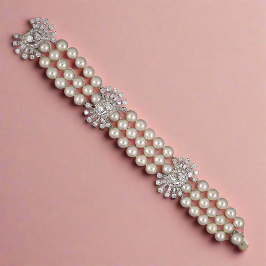 White Akoya Pearl & Diamond Bracelet