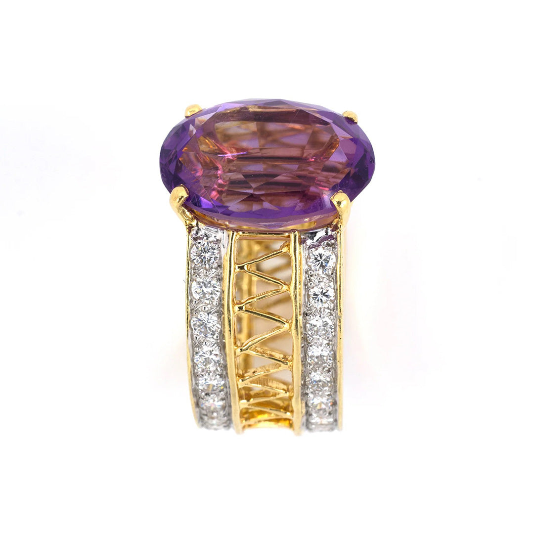 Amethyst Oval & Diamond Openwork Dinner Ring