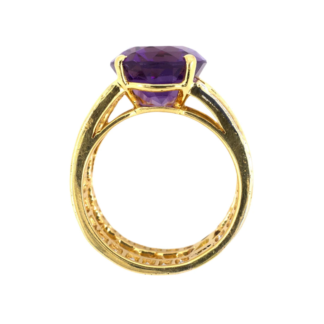 Amethyst Oval & Diamond Openwork Dinner Ring