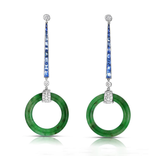 Cicada Circular Jade with Sapphire & Diamond Earrings