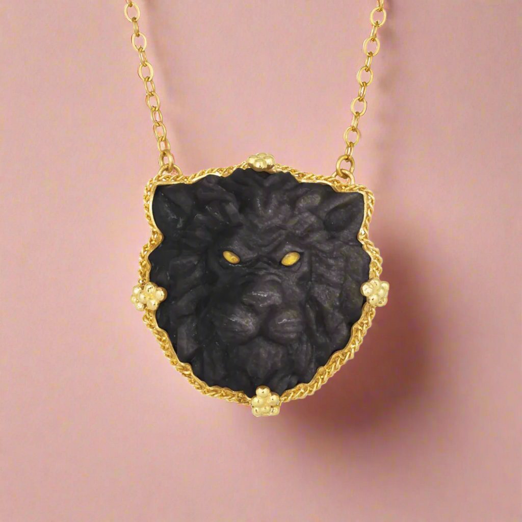 Carved Obsidian Lion Necklace