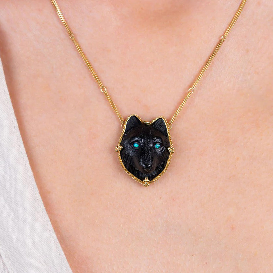 Black Onyx Wolf Necklace