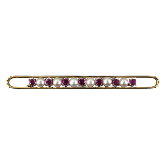 Estate Ruby & Pearl Elongated Open Bar Pin