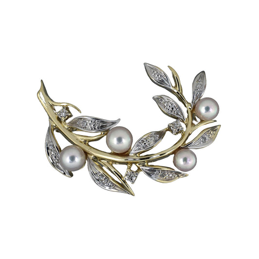 Estate Diamond & Pearl 2-Tone Floral Branch Pin