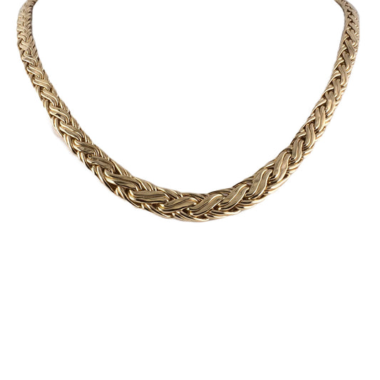 Estate Tiffany Hollow Woven Gold Tapered Necklace